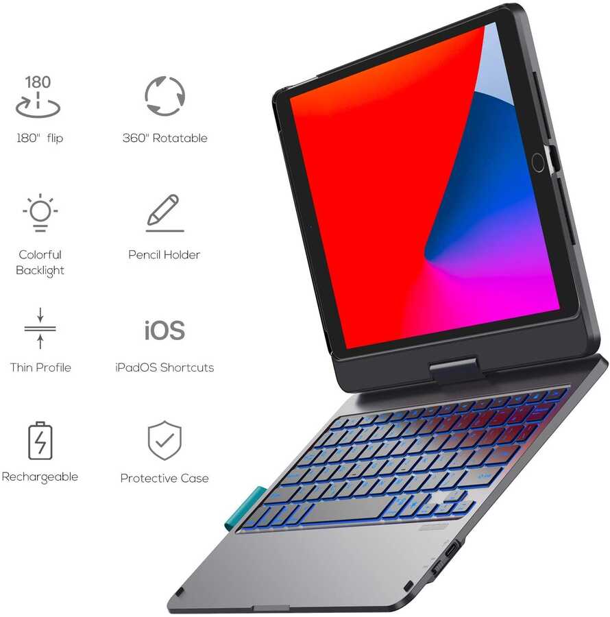 Apple iPad 10.2 2021 (9.Nesil) Wiwu Waltz Rotating Keyboard Kablosuz Dönebilen Klavye Siyah