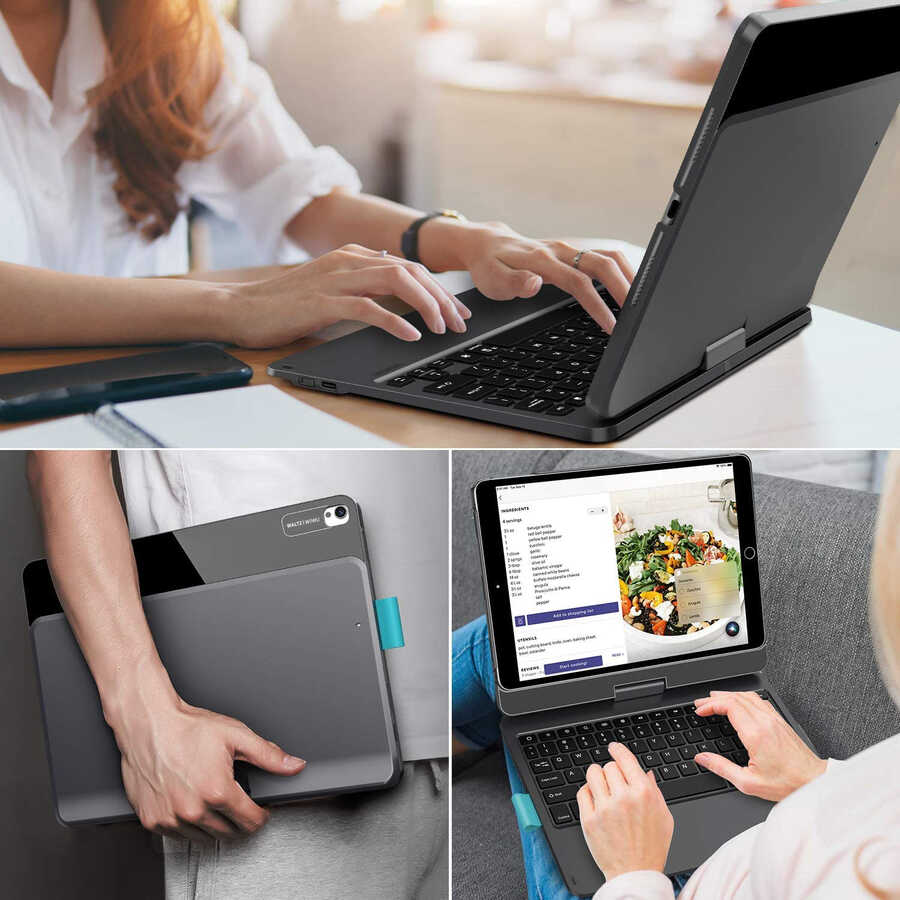 Apple iPad 10.2 (8.Nesil) Wiwu Waltz Rotating Keyboard Kablosuz Dönebilen Klavye Siyah
