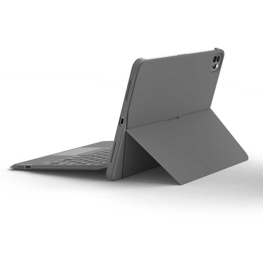 Apple iPad 10. Nesil 2022 10.9 Wiwu Combo Led Işıklı Magnetik Standlı Klavyeli Kılıf Gri