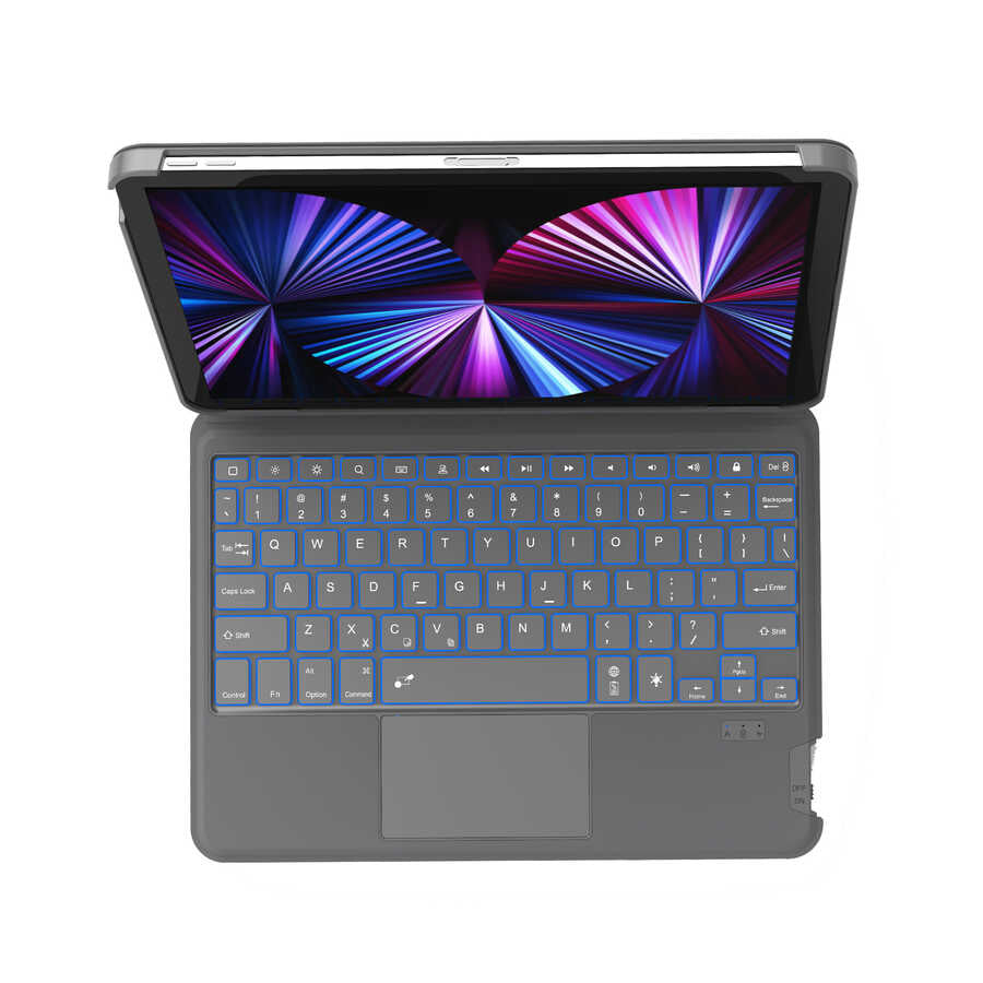 Apple iPad 10. Nesil 2022 10.9 Wiwu Combo Led Işıklı Magnetik Standlı Klavyeli Kılıf Gri