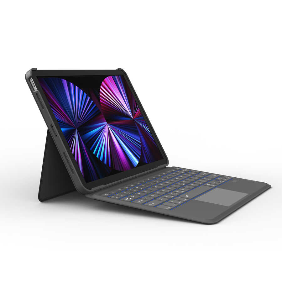 Apple iPad 10. Nesil 2022 10.9 Wiwu Combo Led Işıklı Magnetik Standlı Klavyeli Kılıf Gri