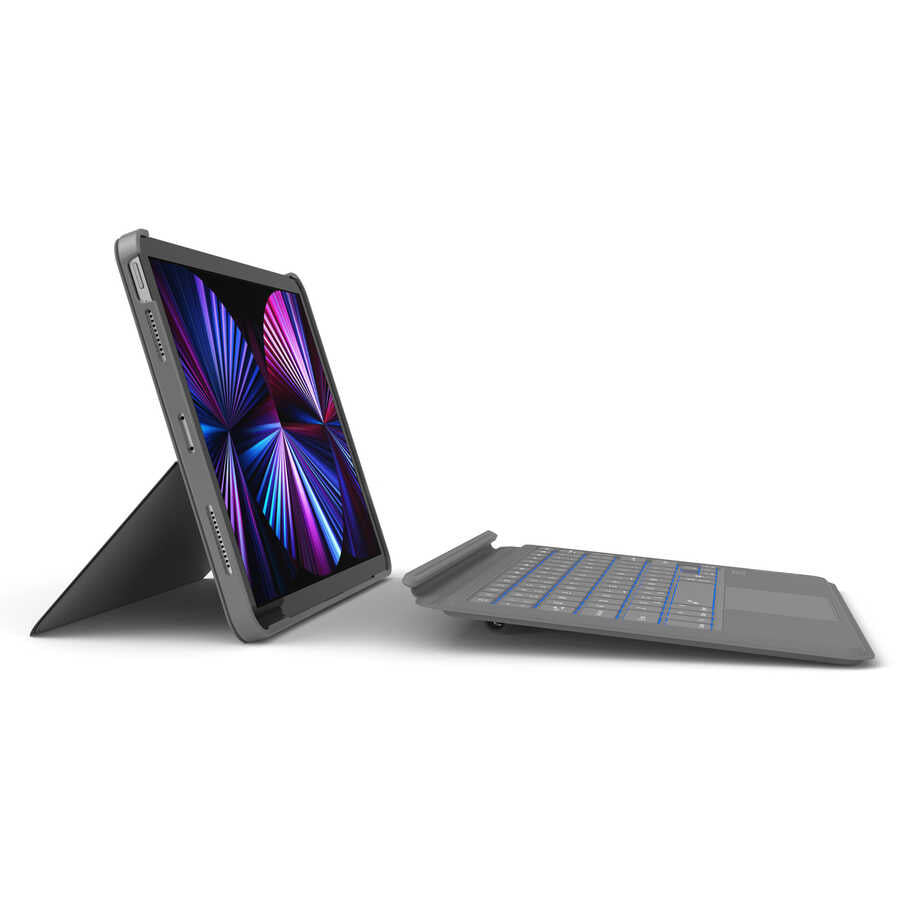 Apple iPad 10. Nesil 2022 10.9 Wiwu Combo Led Işıklı Magnetik Standlı Klavyeli Kılıf Gri