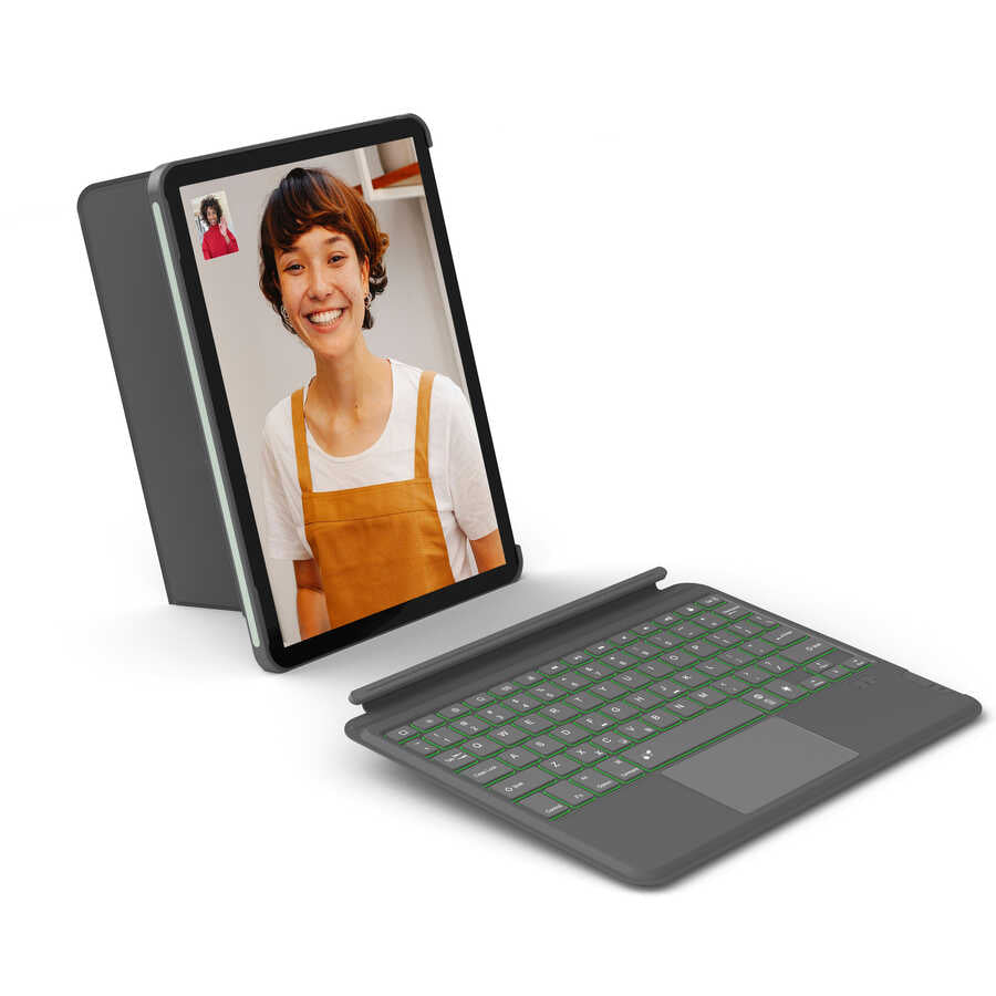 Apple iPad 10. Nesil 2022 10.9 Wiwu Combo Led Işıklı Magnetik Standlı Klavyeli Kılıf Gri