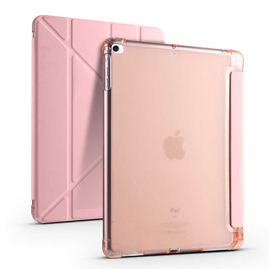 Apple iPad 9.7 2017 (5.Nesil) Kılıf Zore Tri Folding Kalem Bölmeli Standlı Kılıf Rose Gold