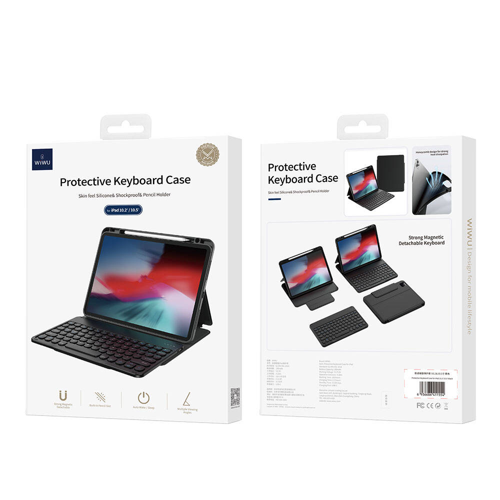 Apple iPad Air 10.9 2020 (4.Nesil) Wiwu Protective Gizli Kalem Bölmeli Klavyeli Kılıf Siyah