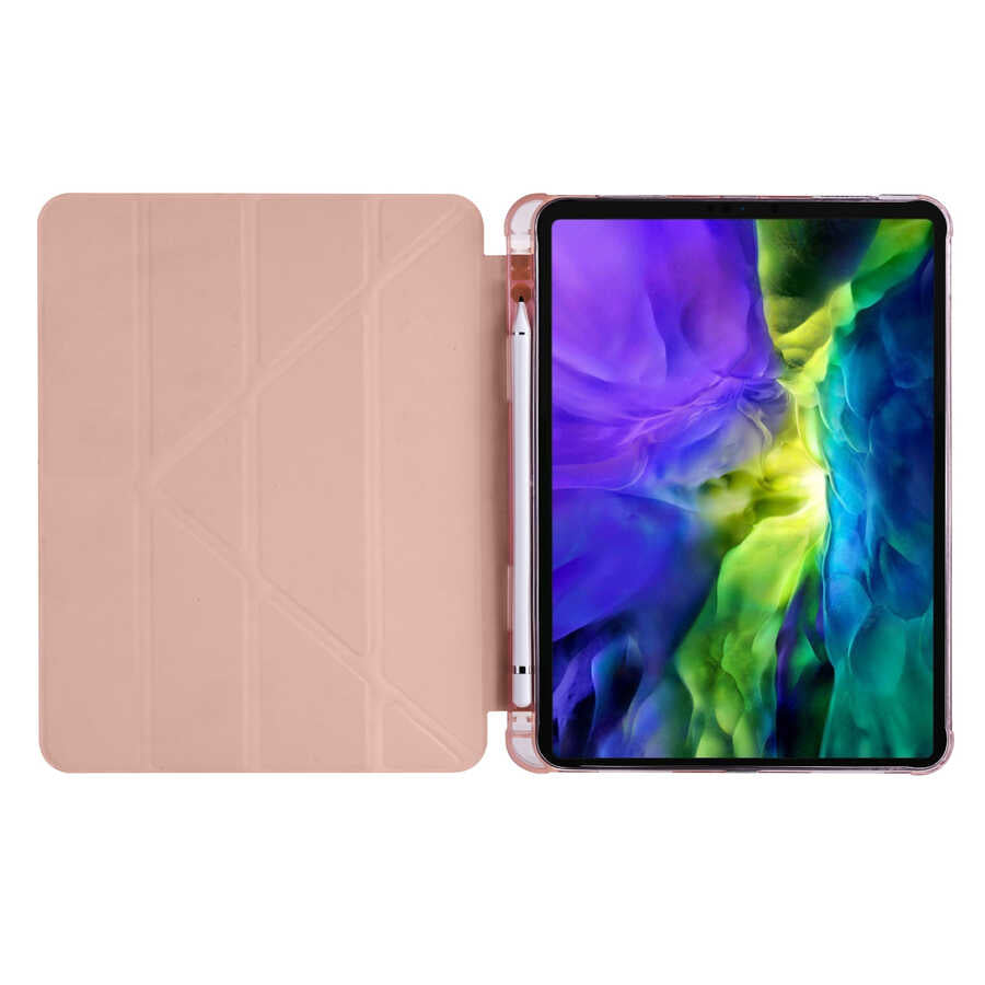 Apple iPad Air 10.9 2022 (5.Nesil) Kılıf Zore Tri Folding Kalem Bölmeli Standlı Kılıf Siyah