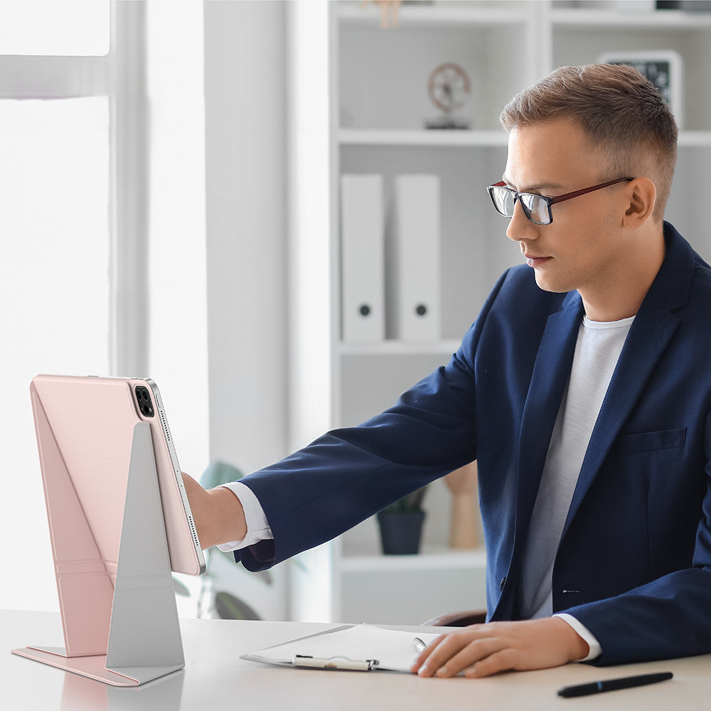 Apple iPad Air 11 2024 Amazingthing Matte Pro Mag Folio Katlanabilir Magnetik Standlı Kılıf Pembe