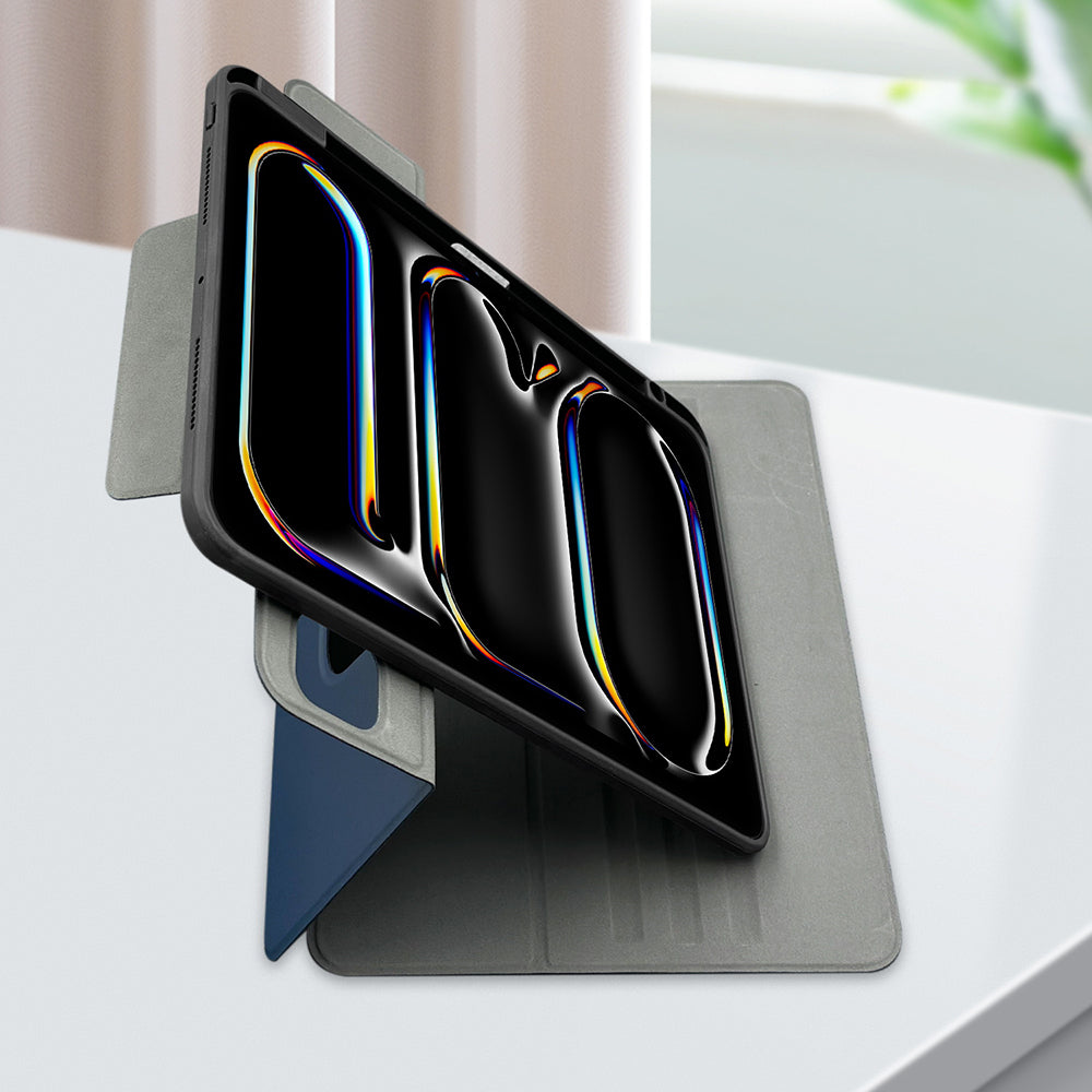 Apple iPad Air 11 2024 Raptic Spin Detachable Folio PU Ayrılabilir Kalem Bölmeli Standlı Kılıf Lacivert