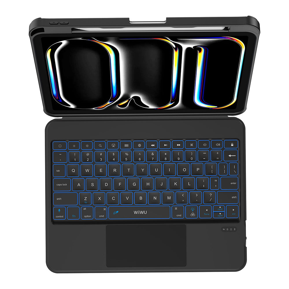 Apple iPad Air 11 2024 Wiwu MK-007 Combo Pro Kalem Bölmeli Klavyeli Standlı Kılıf Siyah