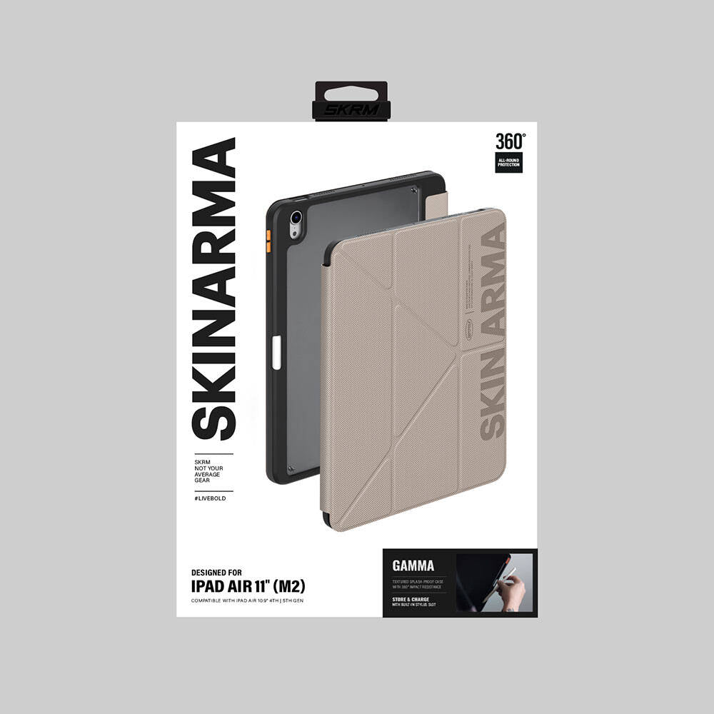 Apple iPad Air 11 2025 M3 Kılıf SkinArma Kabartma Baskı Tasarımlı 360 Tam Koruma Arkası Şeffaf Standlı Gamma Kılıf Mavi Açık