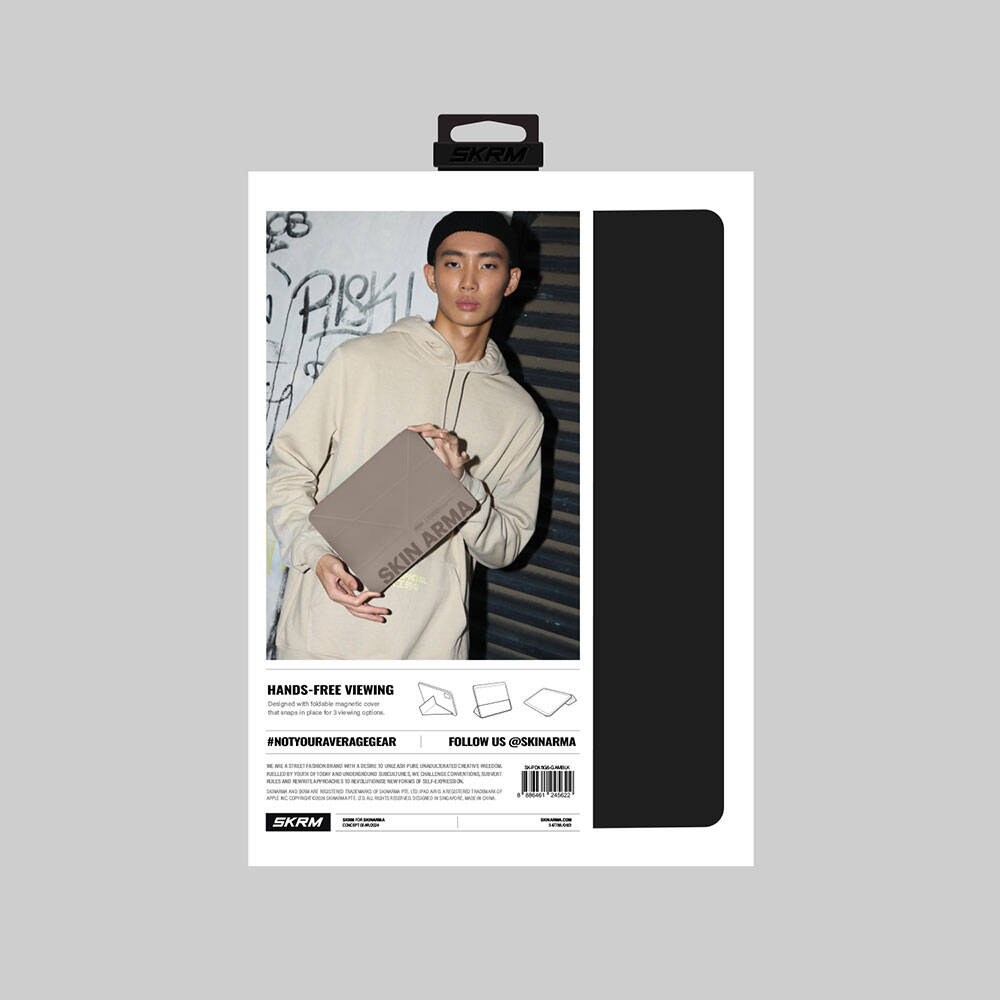 Apple iPad Air 11 2025 M3 Kılıf SkinArma Kabartma Baskı Tasarımlı 360 Tam Koruma Arkası Şeffaf Standlı Gamma Kılıf Mavi Açık