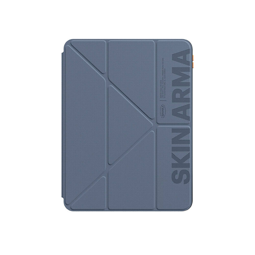 Apple iPad Air 11 2025 M3 Kılıf SkinArma Kabartma Baskı Tasarımlı 360 Tam Koruma Arkası Şeffaf Standlı Gamma Kılıf Mavi Açık