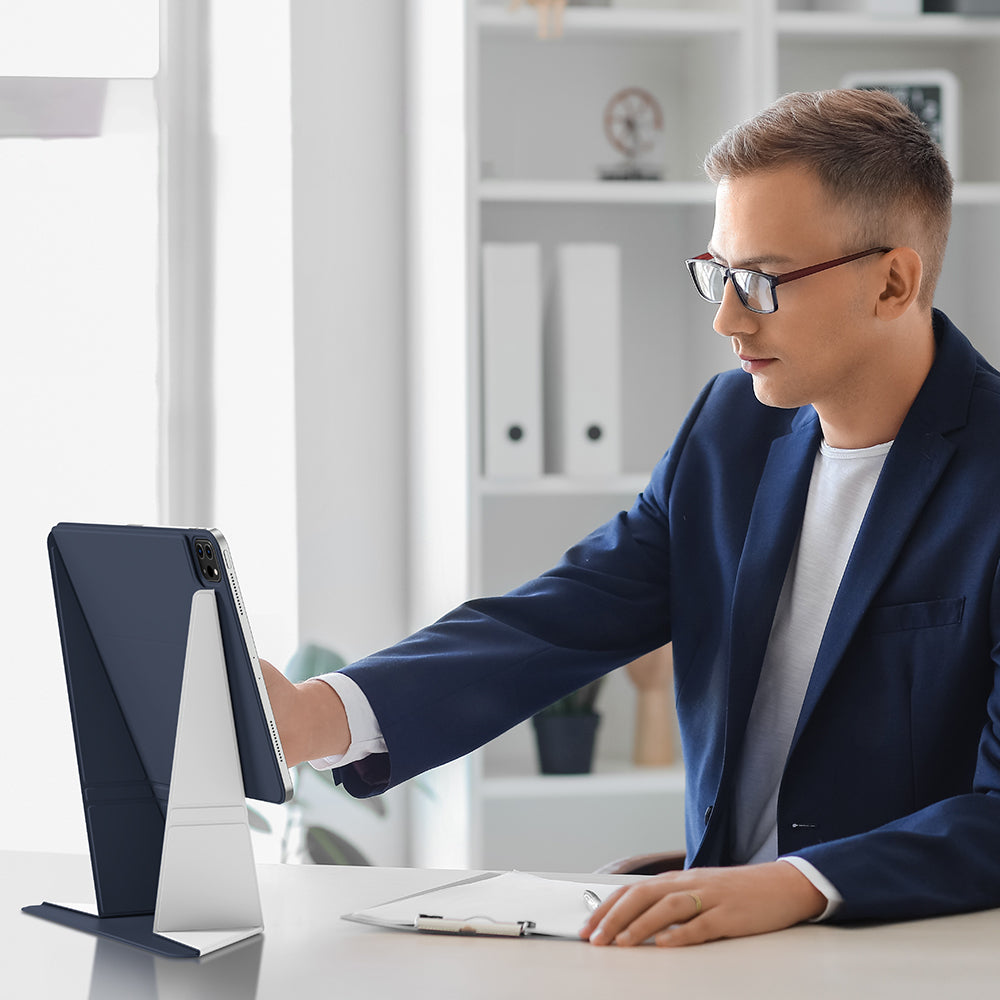 Apple iPad Air 13 2024 Amazingthing Matte Pro Mag Folio Katlanabilir Magnetik Standlı Kılıf Mavi