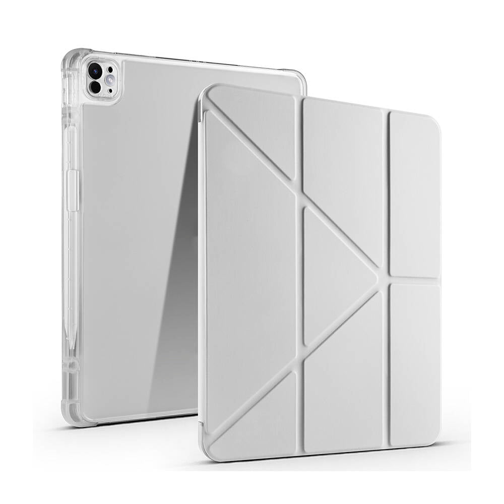 Apple iPad Air 13 2024 Kılıf Zore Tri Folding Kalem Bölmeli Standlı Kılıf Gri