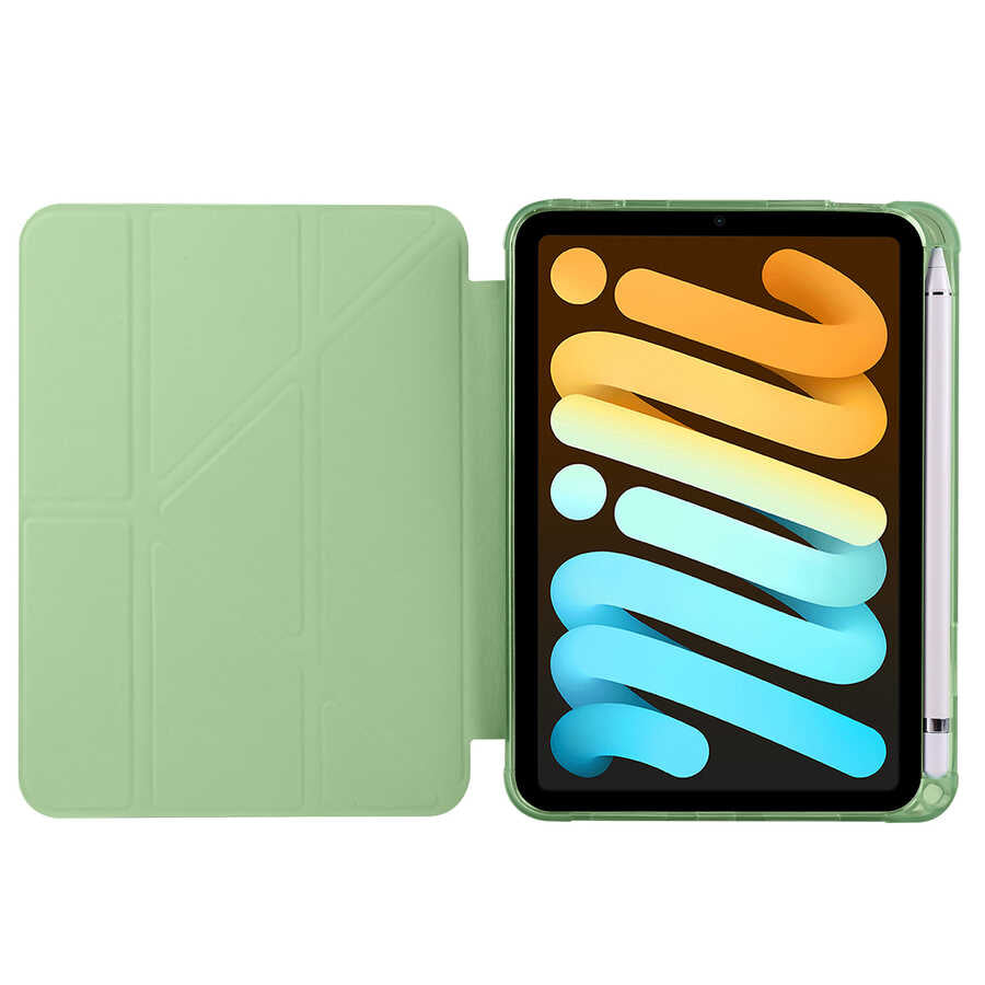 Apple iPad Mini 2021 (6.Nesil) Kılıf Zore Tri Folding Kalem Bölmeli Standlı Kılıf Açık Yeşil