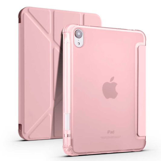 Apple iPad Mini 2021 (6.Nesil) Kılıf Zore Tri Folding Kalem Bölmeli Standlı Kılıf Rose Gold
