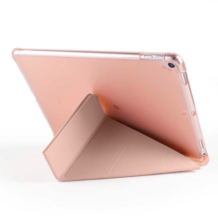 Apple iPad Pro 10.5 (7.Nesil) Kılıf Zore Tri Folding Kalem Bölmeli Standlı Kılıf Rose Gold