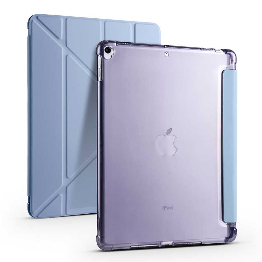 Apple iPad Pro 10.5 (7.Nesil) Kılıf Zore Tri Folding Kalem Bölmeli Standlı Kılıf Mavi