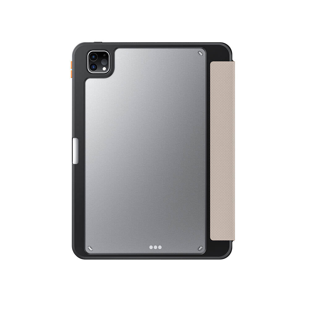 Apple iPad Pro 11 2024 Kılıf SkinArma Kabartma Baskı Tasarımlı 360 Tam Koruma Arkası Şeffaf Standlı Gamma Kılıf Siyah
