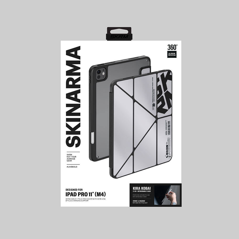 Apple iPad Pro 11 2025 M5 Kılıf SkinArma Holografik Tasarımlı Arkası Şeffaf Çıkarılabilir Magnetik Kira Kobai Kılıf Gümüş