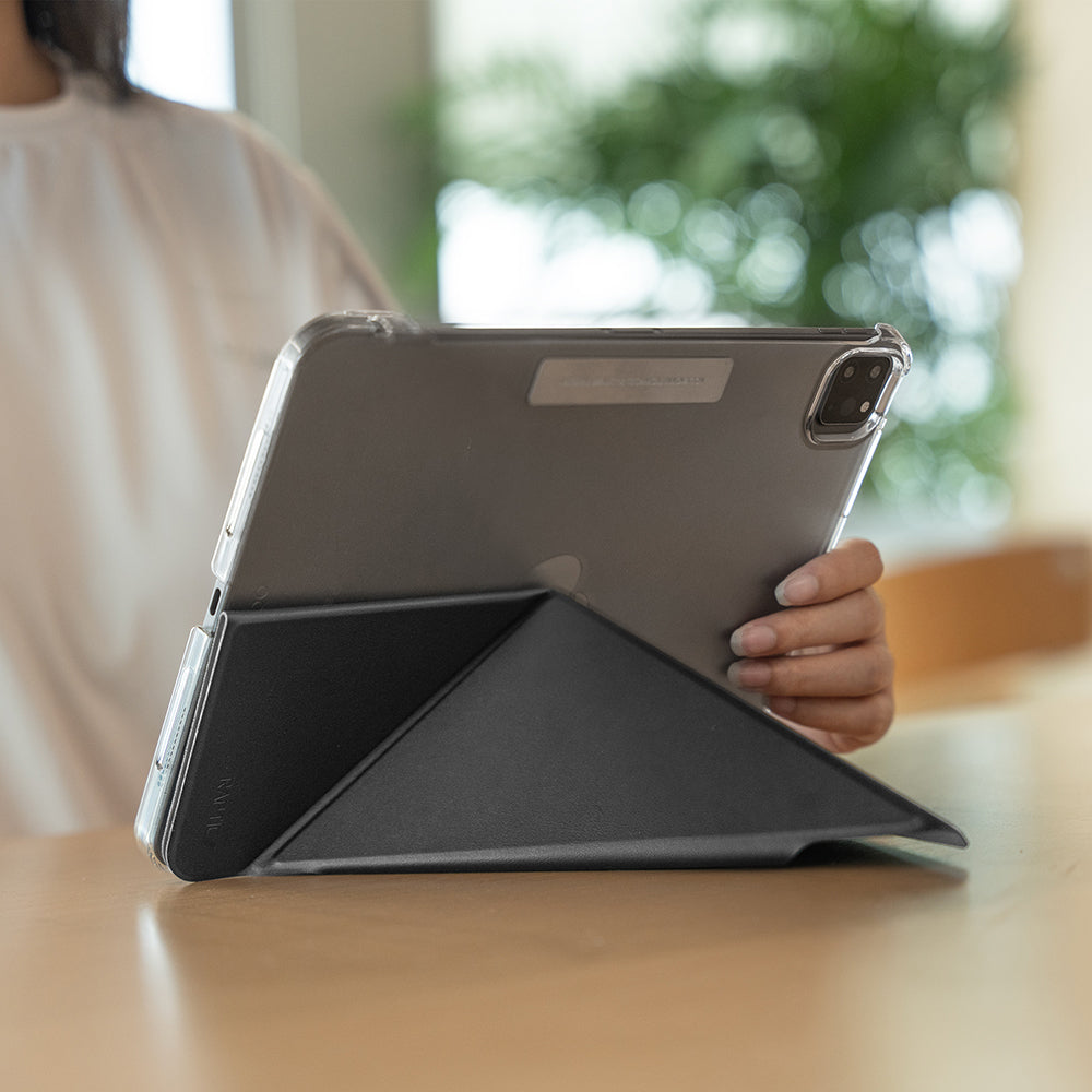 Apple iPad Pro 11 2025 M5 Raptic Clear Folio Airbagli Şeffaf Kapaklı Katlanabilir Standlı Kılıf Lacivert