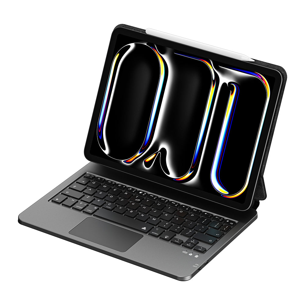 Apple iPad Pro 12.9 2020 (4.Nesil) Wiwu MK-003 Gizli Kalem Bölmeli Klavyeli Standlı Kılıf Siyah