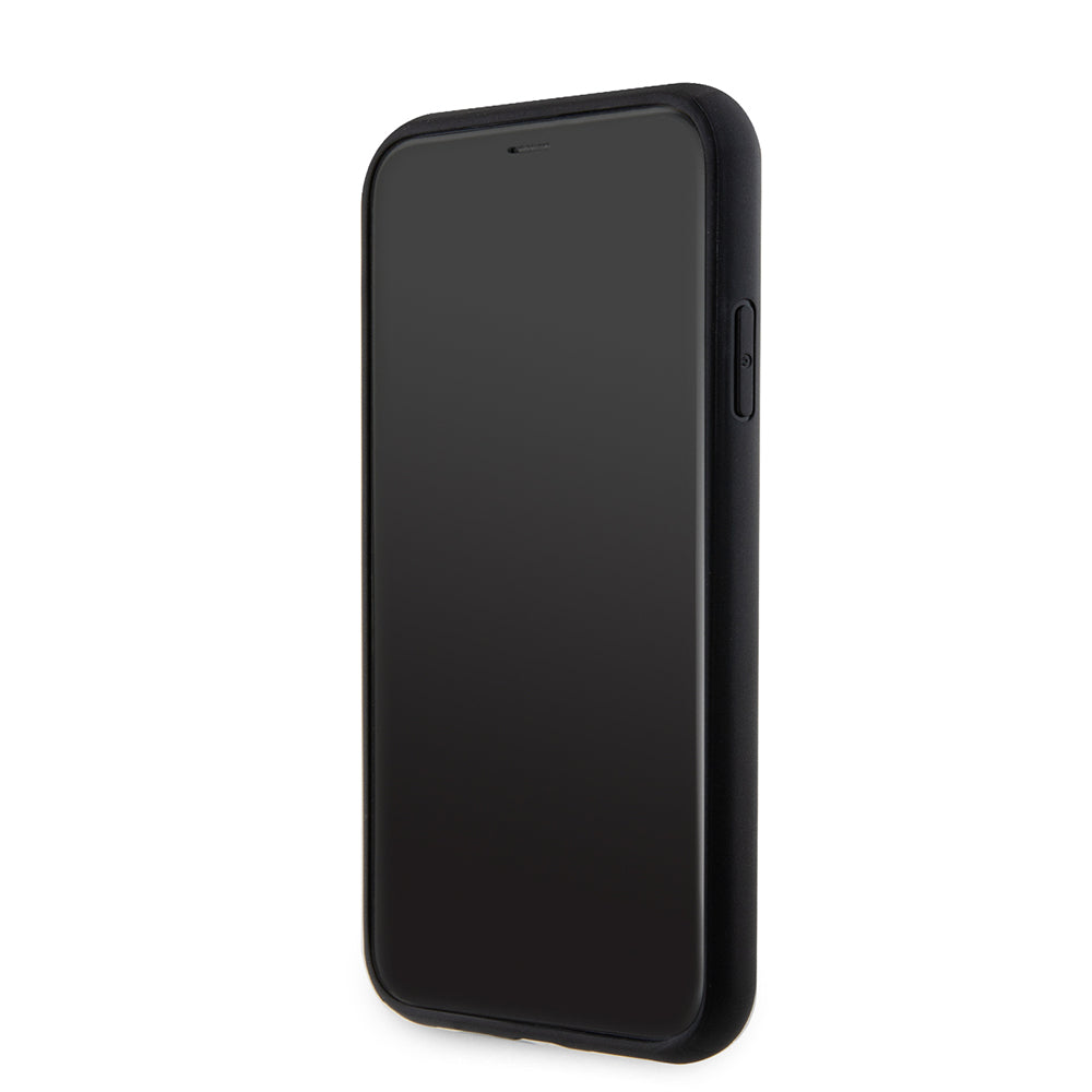 Apple iPhone 11 Kılıf Guess Orjinal Lisanslı Magsafe Şarj Özellikli Yazı Logolu Saffiano Classic Kapak Siyah