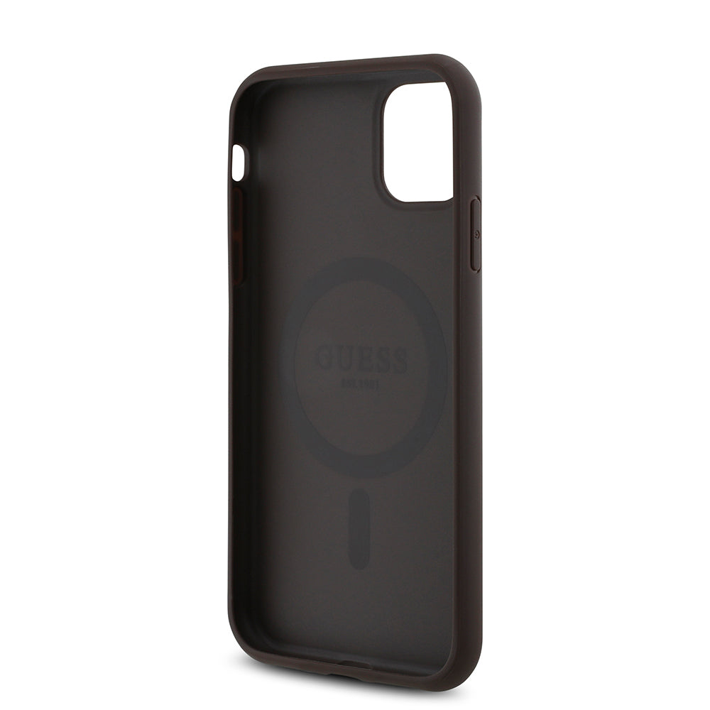 Apple iPhone 11 Kılıf Guess Orjinal Lisanslı Magsafe Uyumlu Gül Baskılı 4G Desenli Yazı Logolu Kapak Siyah