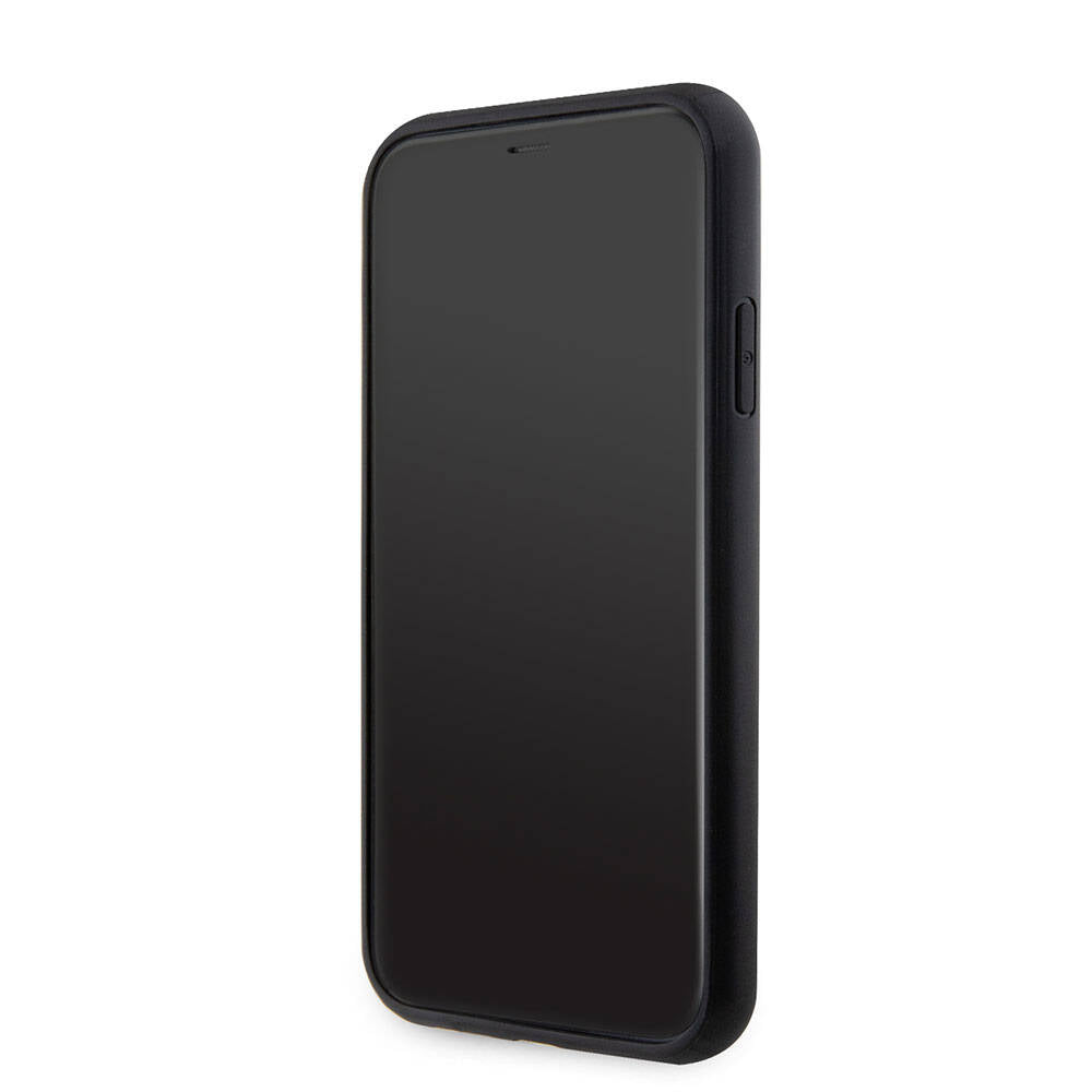 Apple iPhone 11 Kılıf Guess Orjinal Lisanslı PU Deri Taşlı Üçgen Logo 4G Desenli Kapak Siyah
