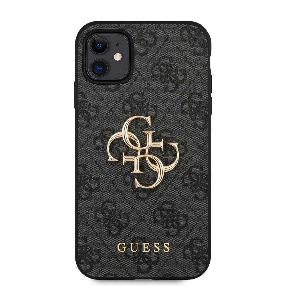 Apple iPhone 11 Kılıf Guess PU Deri Büyük Metal Logo Dizaynlı Kapak Pembe