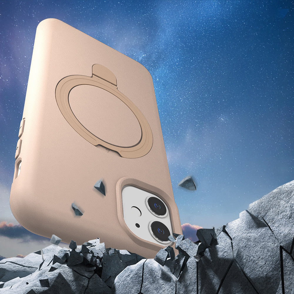 Apple iPhone 11 Kılıf M-safe Şarj Özellikli Standlı Zore Samara Kapak Titanyum-Gri