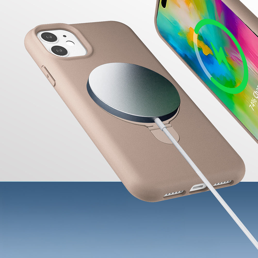 Apple iPhone 11 Kılıf M-safe Şarj Özellikli Standlı Zore Samara Kapak Desert Gold