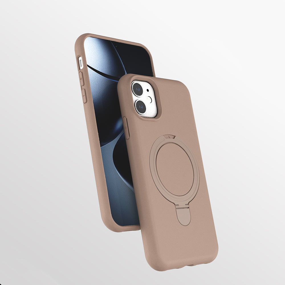 Apple iPhone 11 Kılıf M-safe Şarj Özellikli Standlı Zore Samara Kapak Desert Gold
