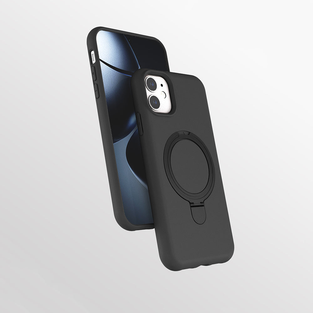 Apple iPhone 11 Kılıf M-safe Şarj Özellikli Standlı Zore Samara Kapak Titanyum-Gri