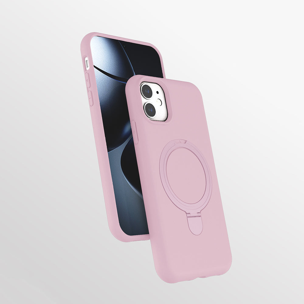 Apple iPhone 11 Kılıf M-safe Şarj Özellikli Standlı Zore Samara Kapak Pembe