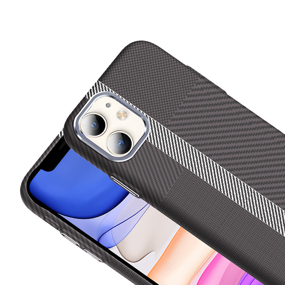 Apple iPhone 11 Kılıf M-safe Şarj Özellikli Karbon Fiber Görünümlü Zore Gros Kapak Desert Titanyum