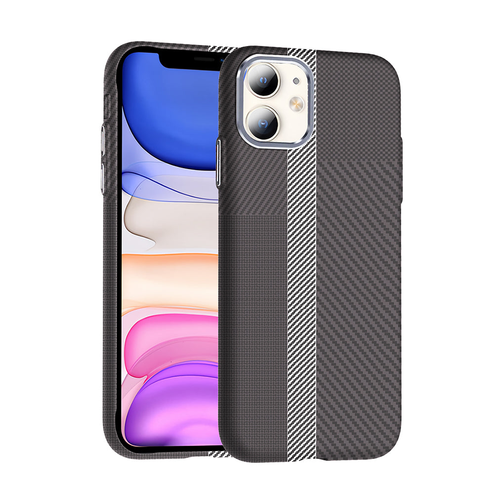Apple iPhone 11 Kılıf M-safe Şarj Özellikli Karbon Fiber Görünümlü Zore Gros Kapak Gri-Siyah