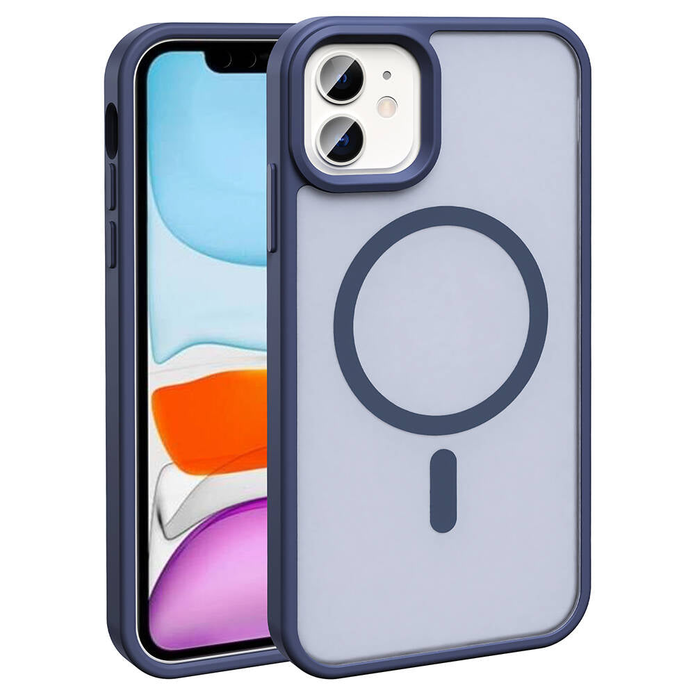 Apple iPhone 11 Kılıf M-safe Şarj Özellikli Mat Arka Yüzey Zore Sio Kapak Lacivert