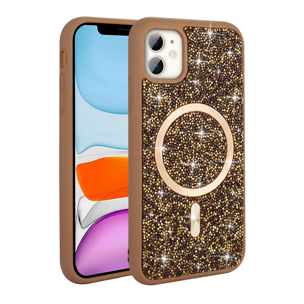 Apple iPhone 11 Kılıf Pırlanta Tasarımlı M-safe Şarj Özellikli Zore Mozaik Silikon Kapak Siyah