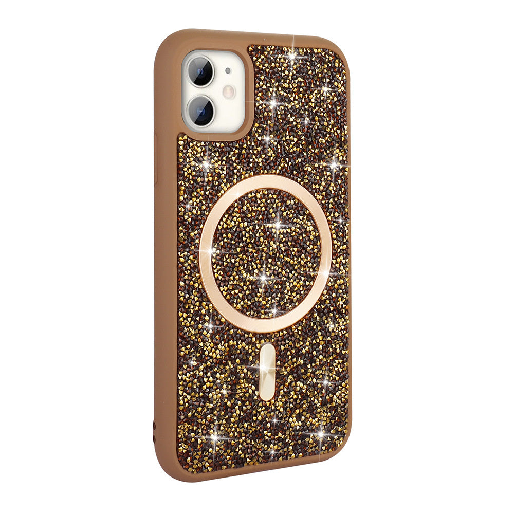 Apple iPhone 11 Kılıf Pırlanta Tasarımlı M-safe Şarj Özellikli Zore Mozaik Silikon Kapak Siyah