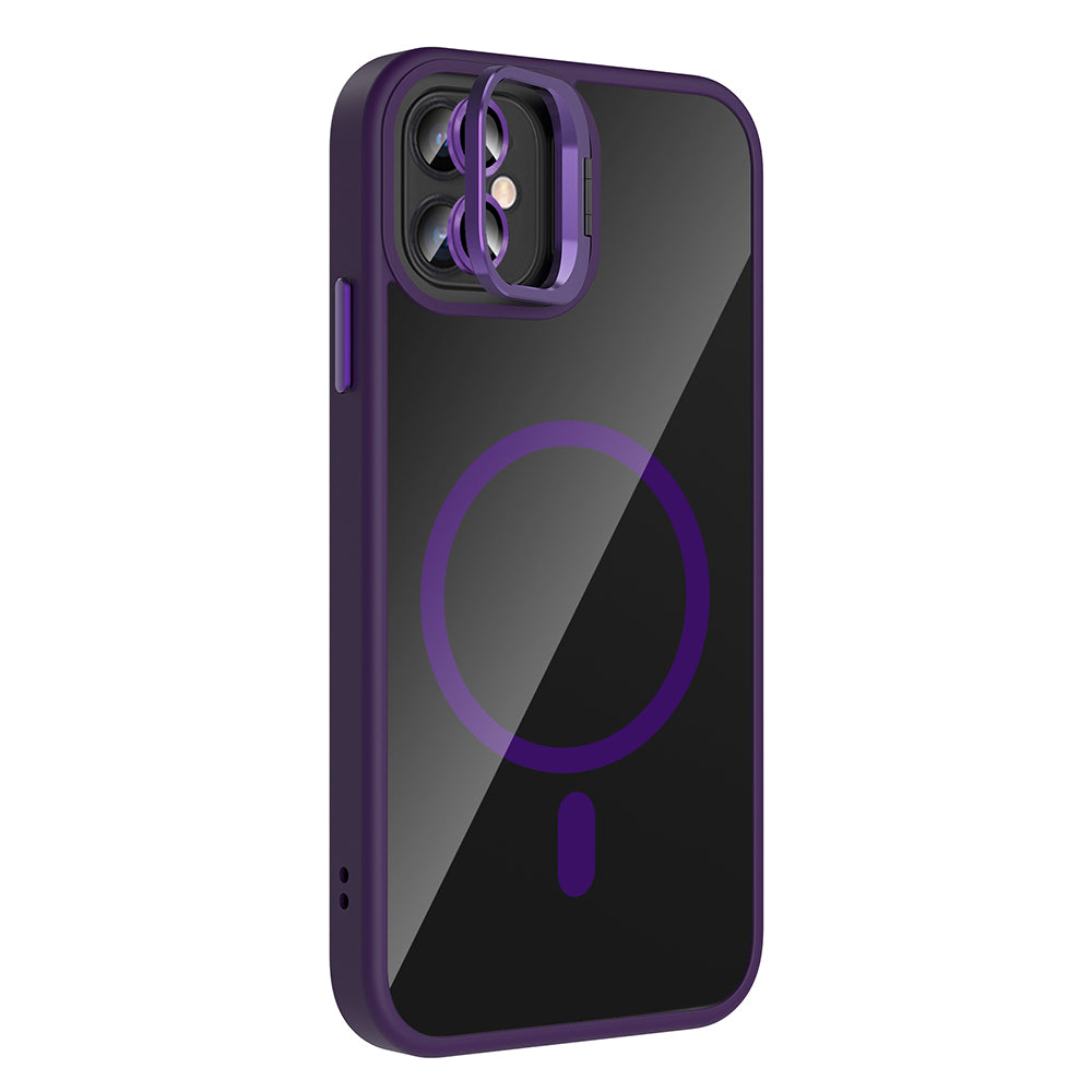 Apple iPhone 11 Kılıf Standlı ve Kamera Lens Hediyeli M-Safe Şarj Özellikli Zore Etro Kapak Lacivert