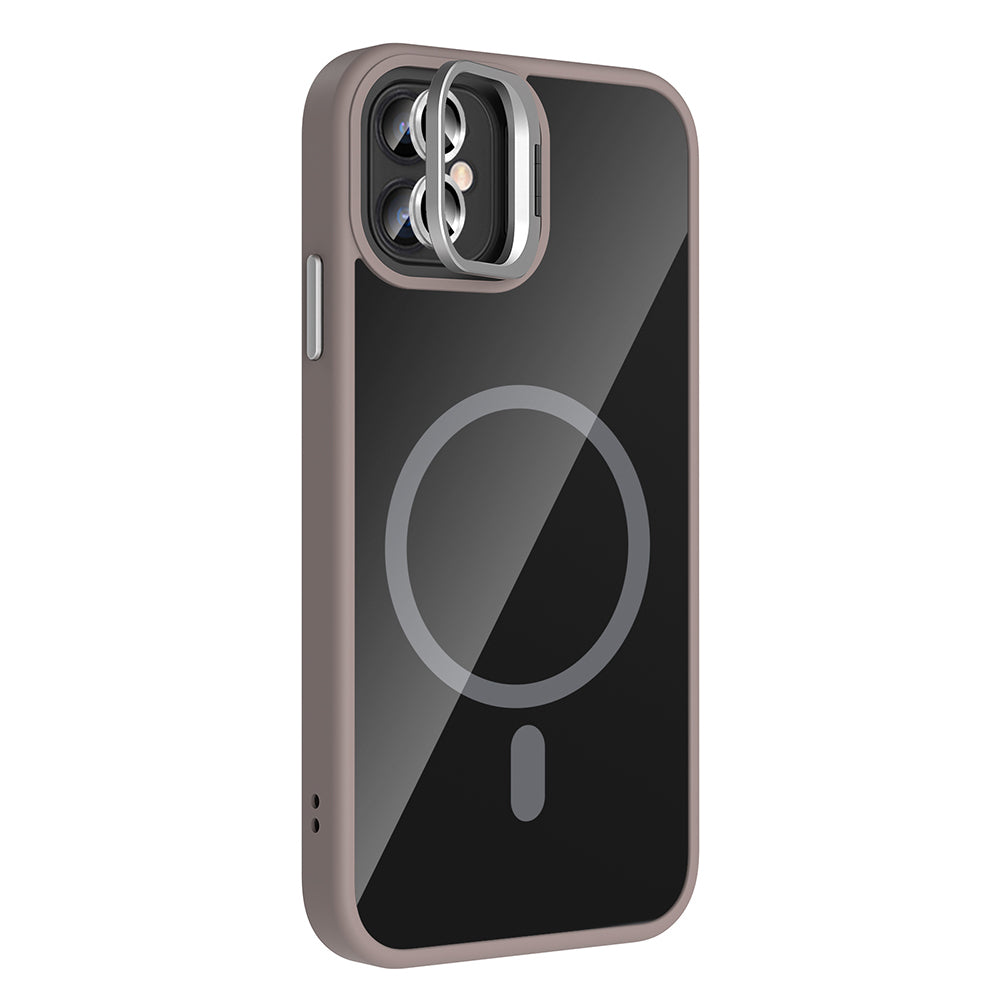 Apple iPhone 11 Kılıf Standlı ve Kamera Lens Hediyeli M-Safe Şarj Özellikli Zore Etro Kapak Pembe