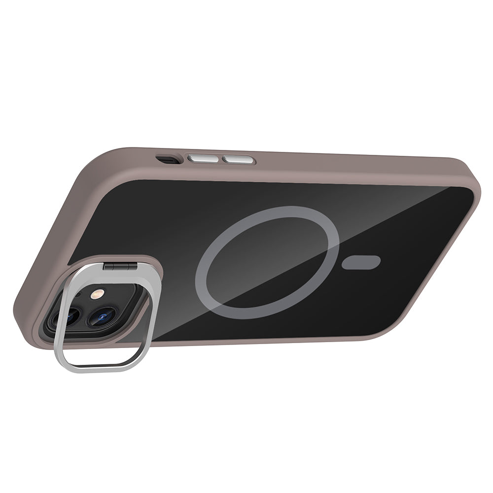 Apple iPhone 11 Kılıf Standlı ve Kamera Lens Hediyeli M-Safe Şarj Özellikli Zore Etro Kapak Gri