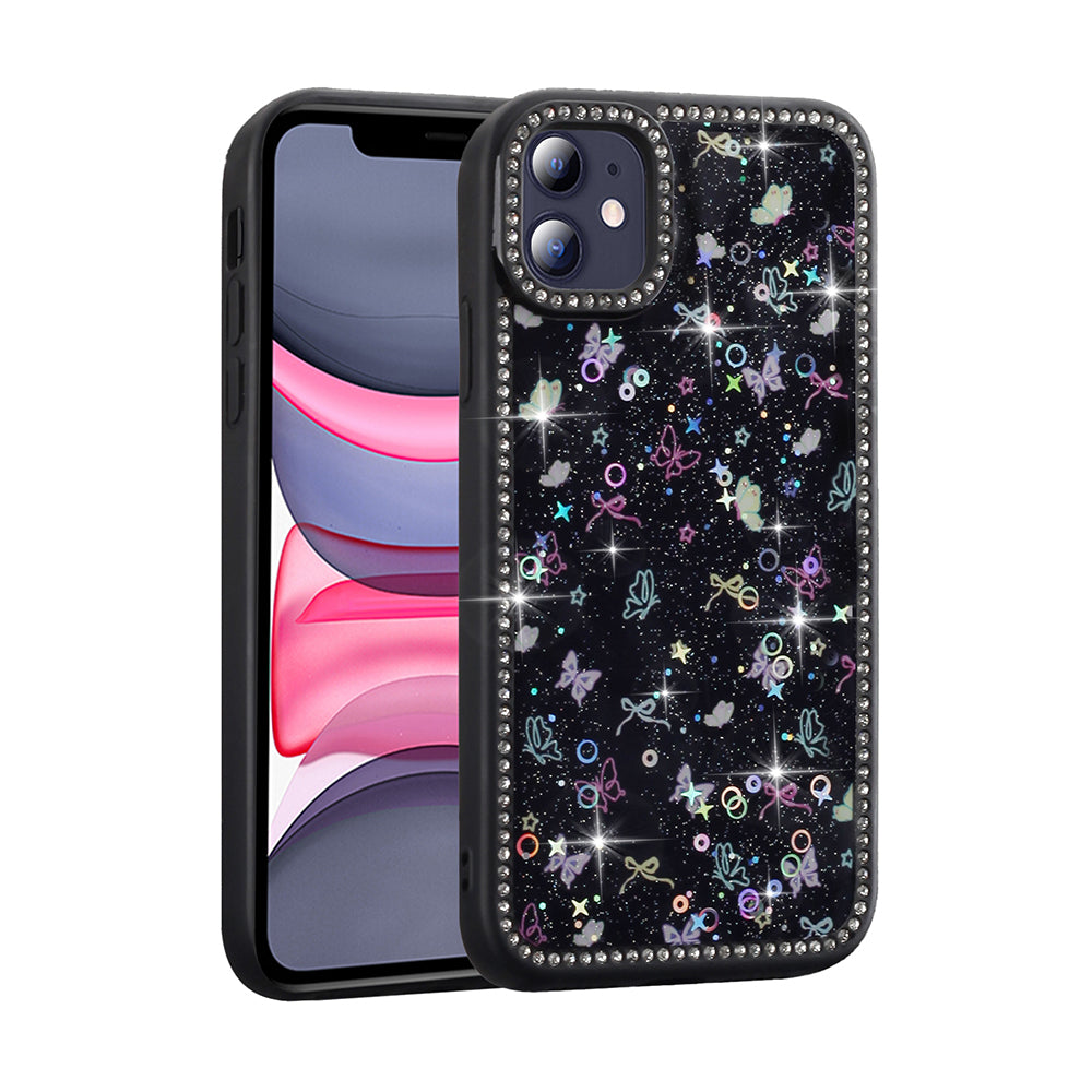 Apple iPhone 11 Kılıf Taşlı ve Simli Tasarım Zore Azra Kapak Siyah