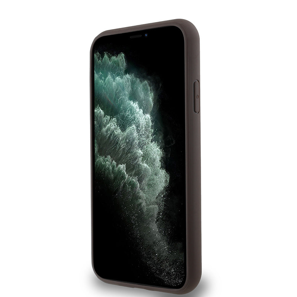 Apple iPhone 12 Kılıf Guess Orjinal Lisanslı Magsafe Şarj Özellikli Small 4G Classic Kapak Kahverengi