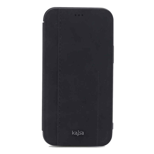 Apple iPhone 12 Kılıf Kajsa Dale Serisi Parallel PU Folio Kapaklı Kılıf Siyah