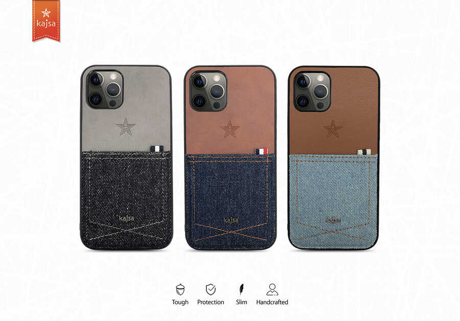 Apple iPhone 12 Kılıf Kajsa Denim Kapak Lacivert