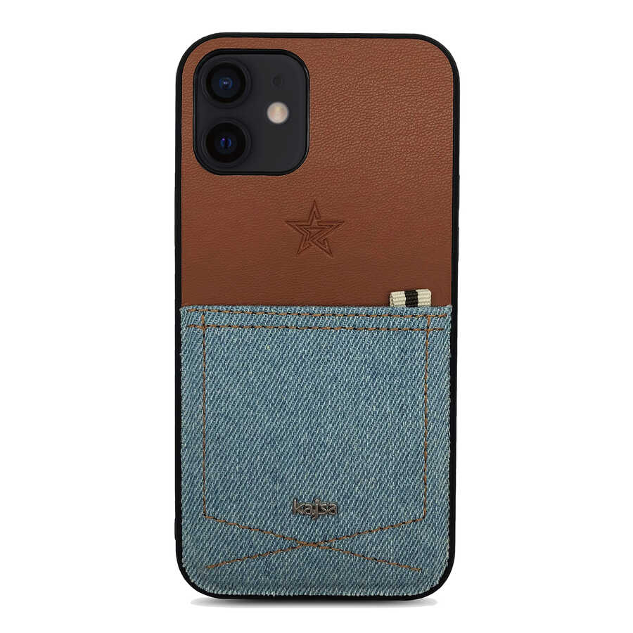 Apple iPhone 12 Kılıf Kajsa Denim Kapak Mavi Açık