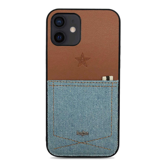Apple iPhone 12 Kılıf Kajsa Denim Kapak Mavi Açık