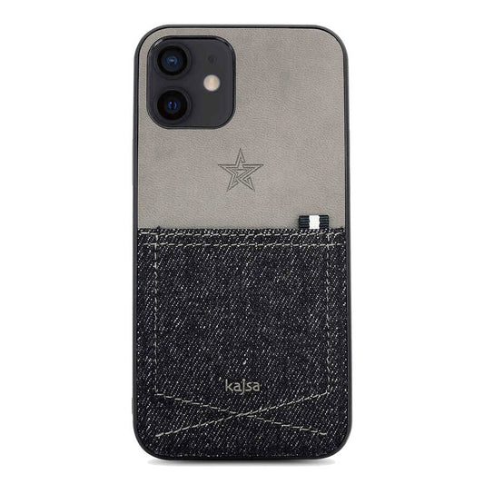 Apple iPhone 12 Kılıf Kajsa Denim Kapak Siyah